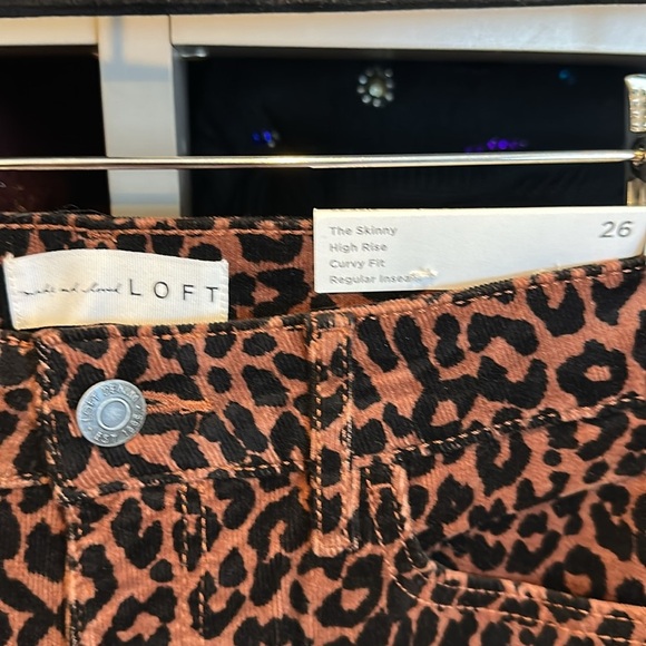 Loft brown/black leopard print high rise skinny curvy fit pants size 26 NWT - Picture 2 of 3